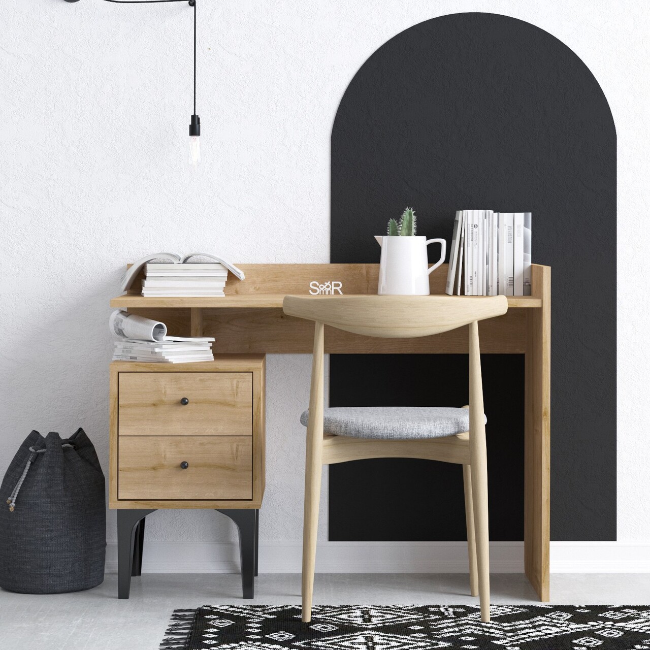 Birou, Hanah Home, Puuk, 100x80x45 cm, Stejar - imagine 5